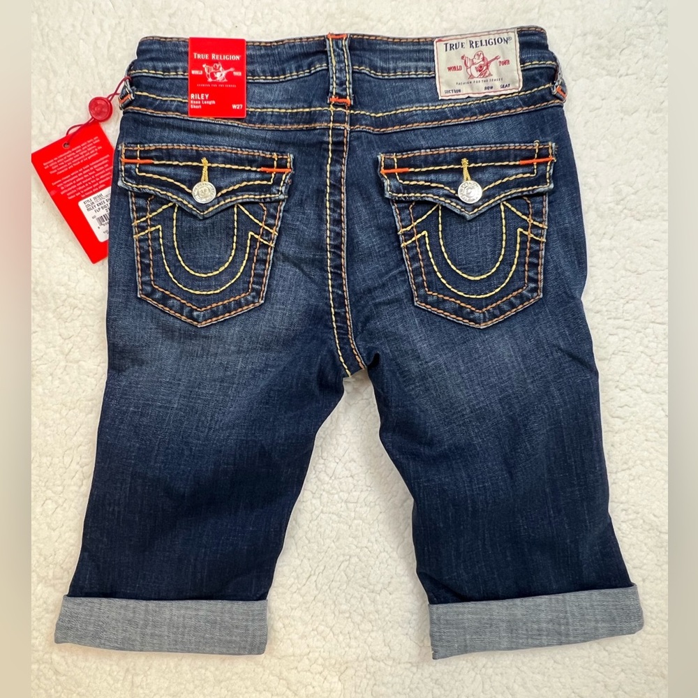 True Religion Big T Pocket Flap Riley Destroyed Bermuda Knee Shorts